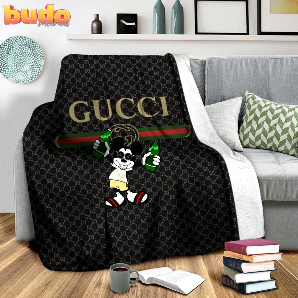 Gucci mickey mouse disney logo fashion luxury brand premium blanket fleece home decor