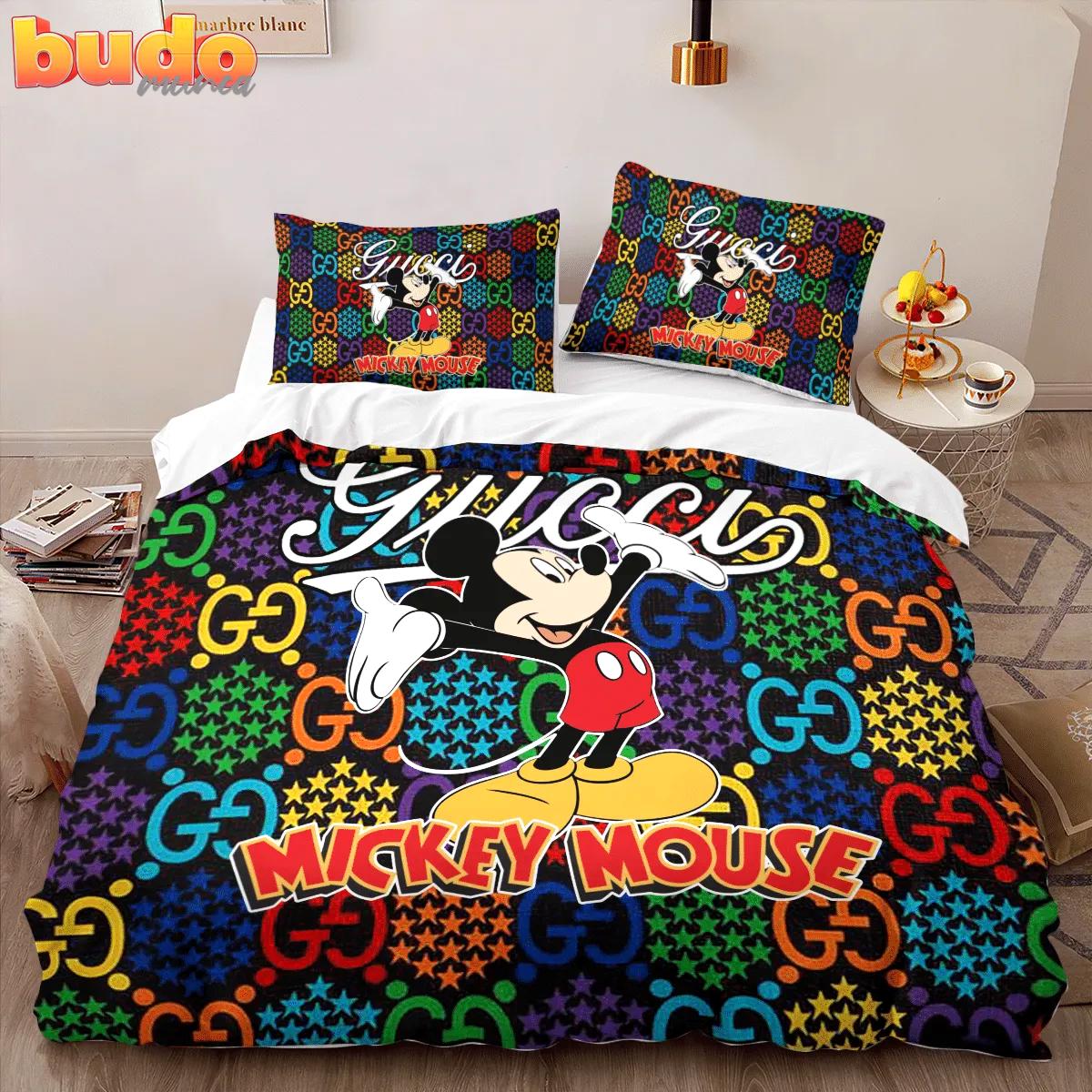 Gucci mickey mouse new fashion logo premium luxury brand high-end bedding set lv home decor