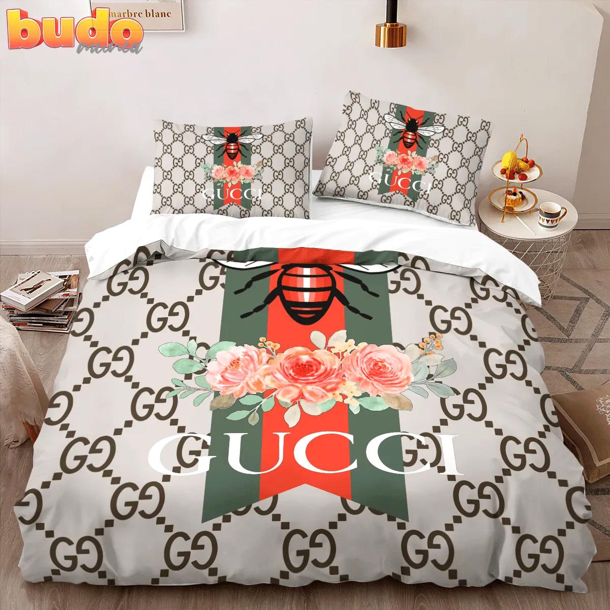 Gucci new fashion logo premium luxury brand high-end bedding set lv home decor