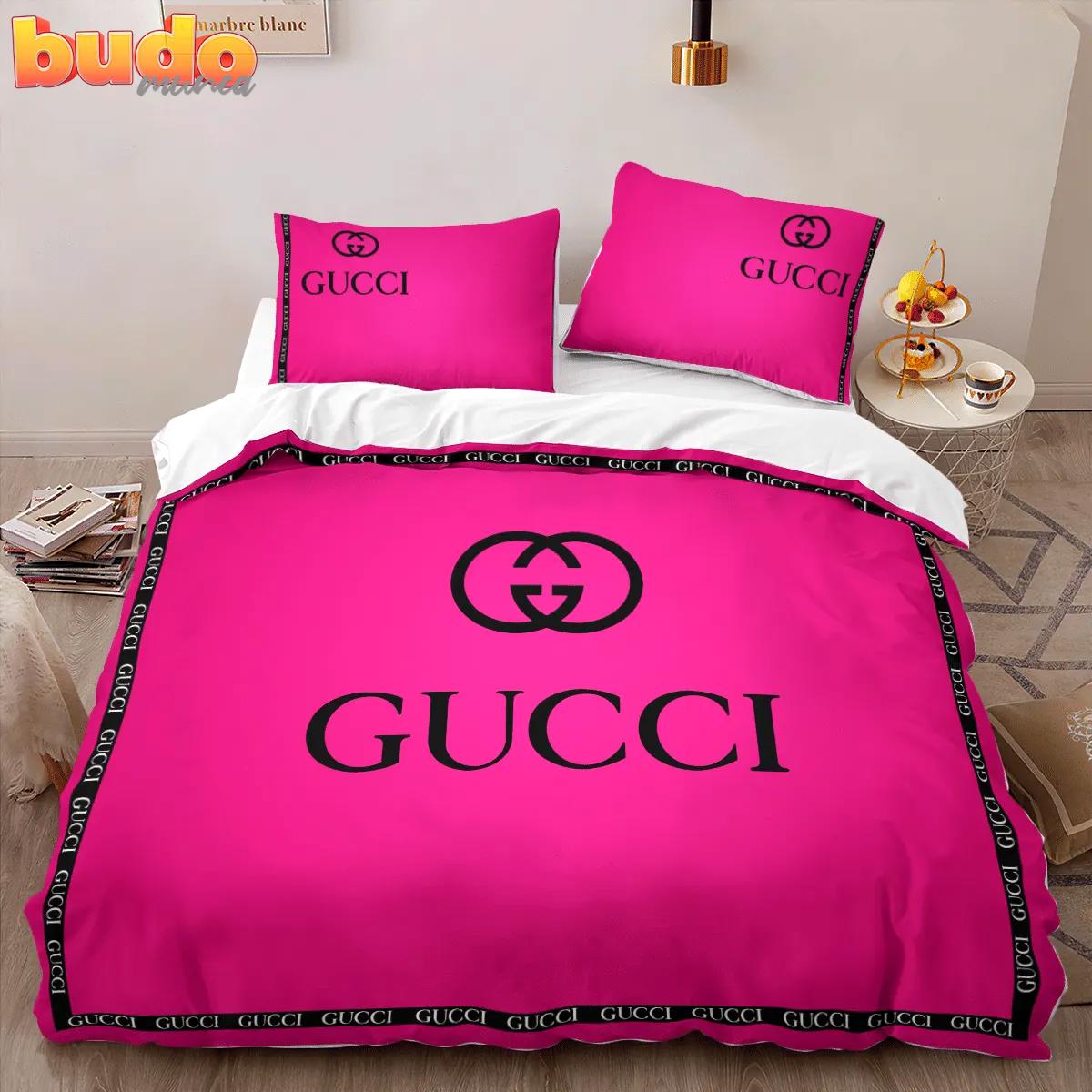 Gucci pinky fashion logo luxury brand bedding set home decor