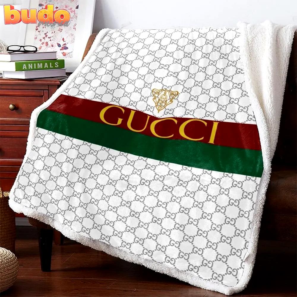 Gucci red green white luxury brand premium blanket fleece home decor