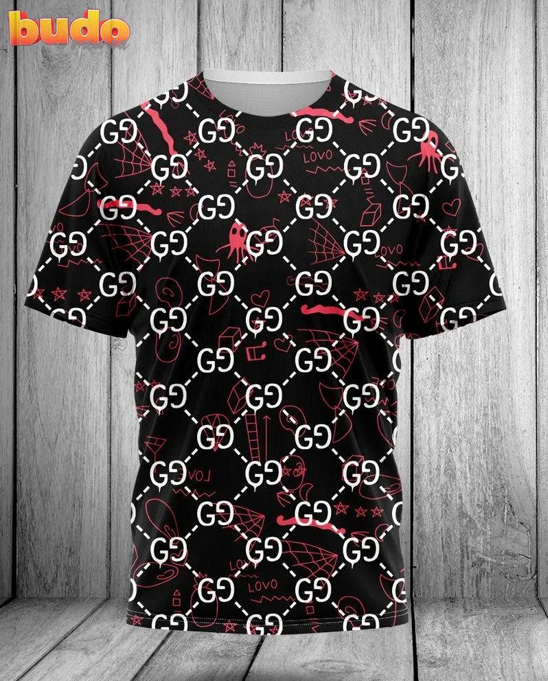 Gucci red pattern black luxury brand t-shirt outfit for men women