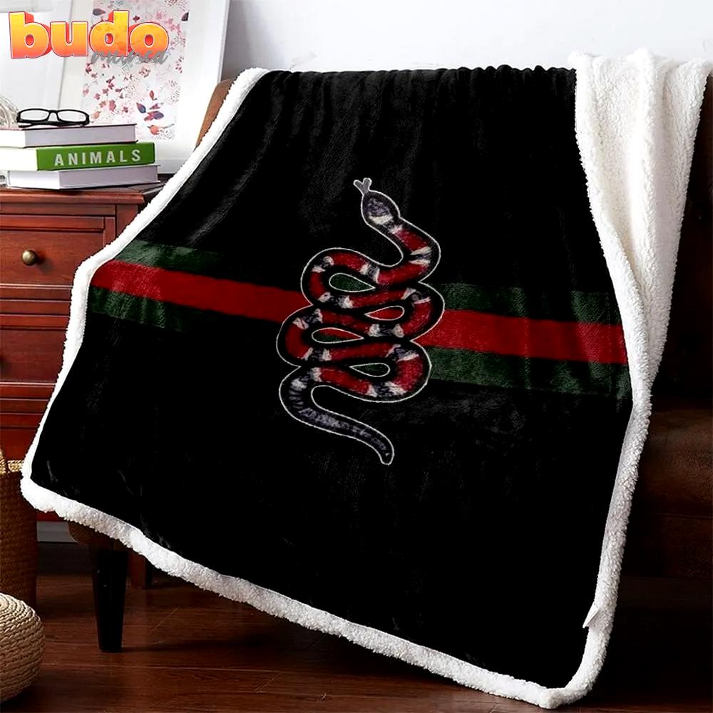 Gucci red snake black luxury brand premium blanket fleece home decor