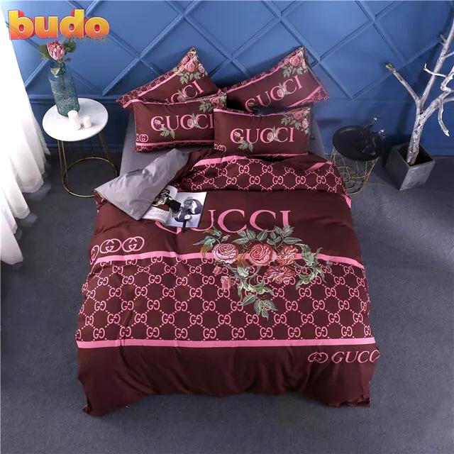 Gucci red wine luxury brand bedding set bedspread duvet cover set home decor