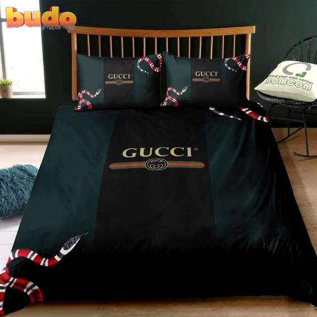 Gucci snake black green luxury brand bedding set bedspread duvet cover set home decor