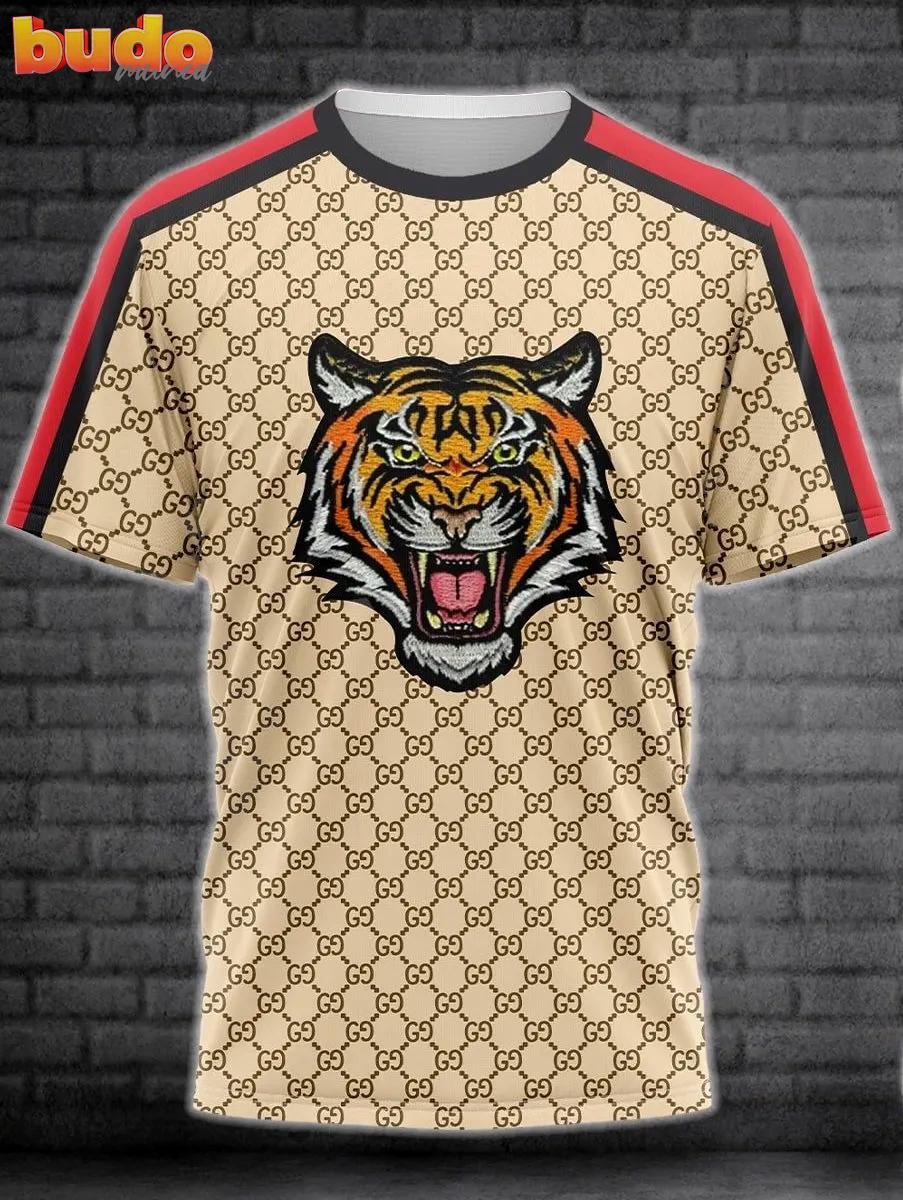 Gucci tiger beige luxury brand t-shirt outfit for men women