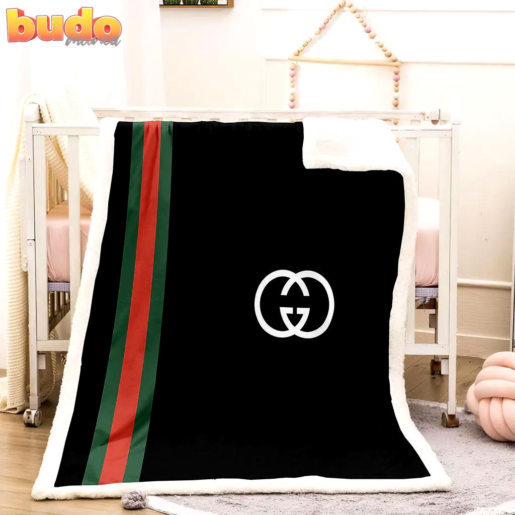 Gucci white logo black luxury brand premium blanket fleece home decor