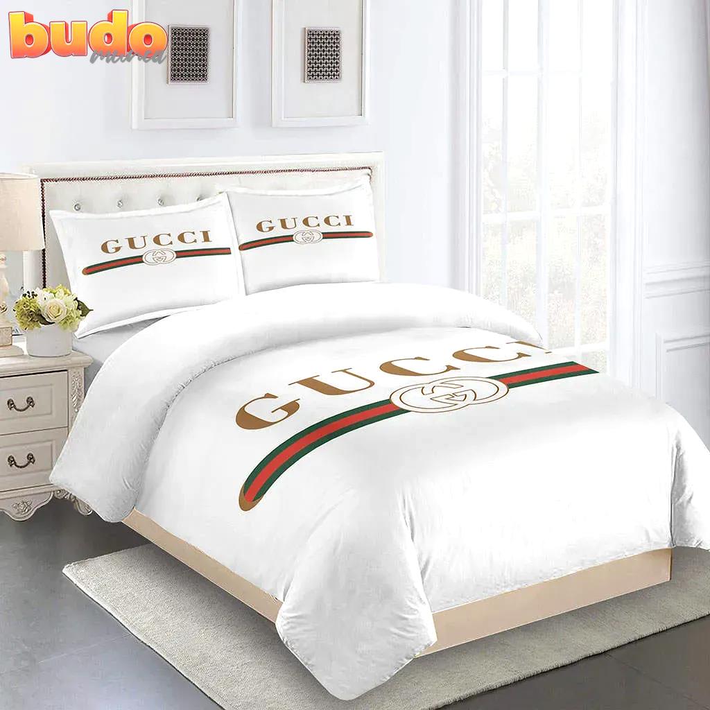 Gucci white premium luxury brand fashion limited bedding set home decor