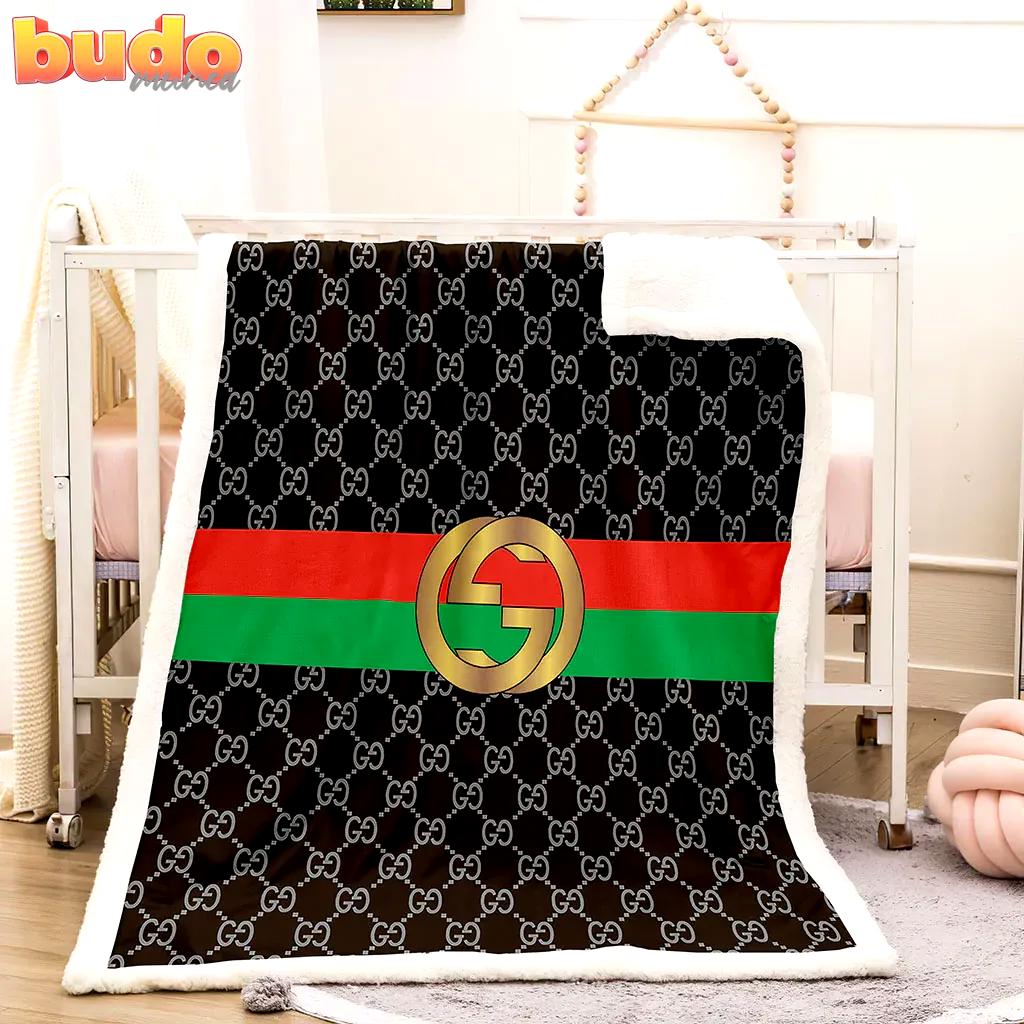 Gucci yellow logo black luxury brand premium blanket fleece home decor