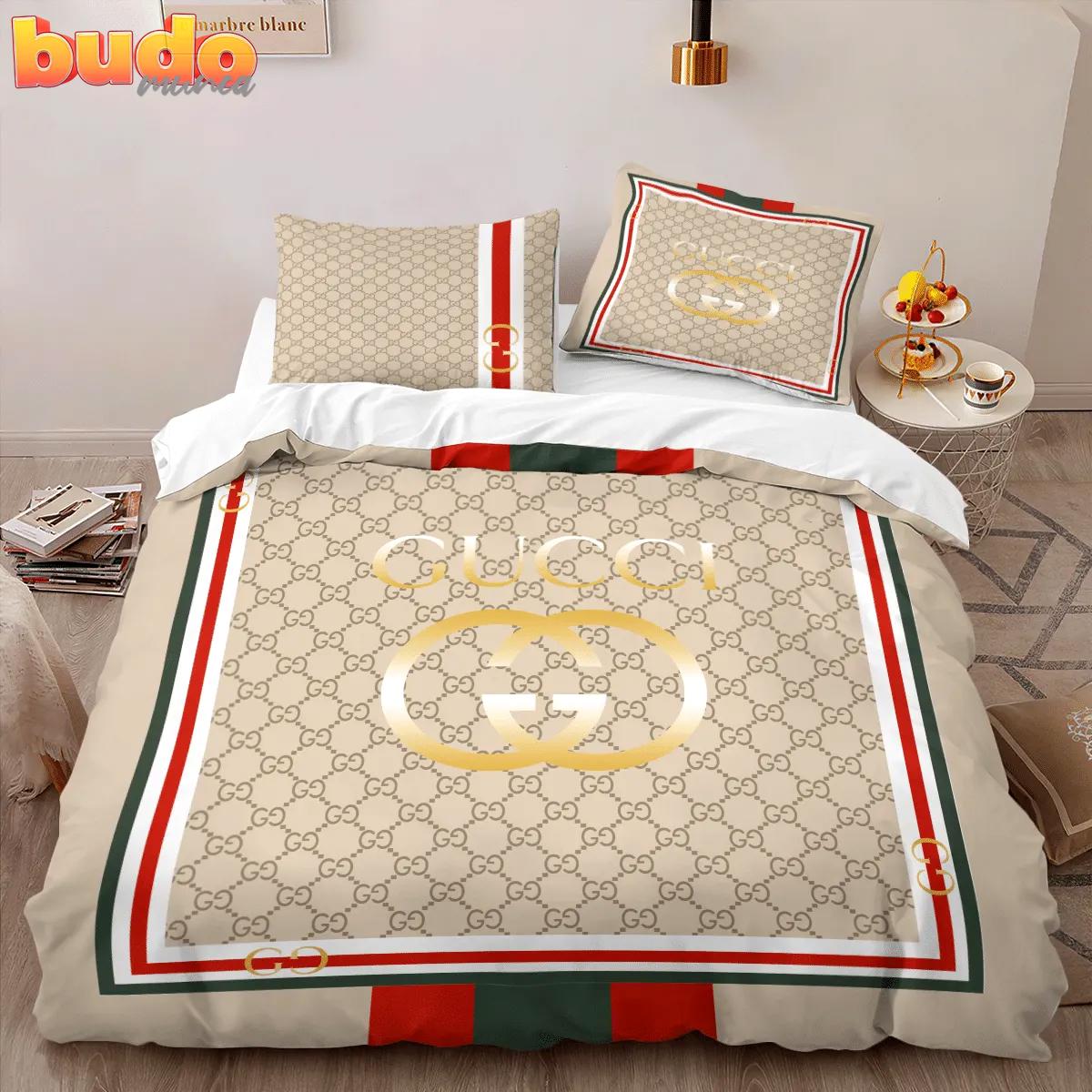 Gucci yellow luxury brand high-end bedding set home decor