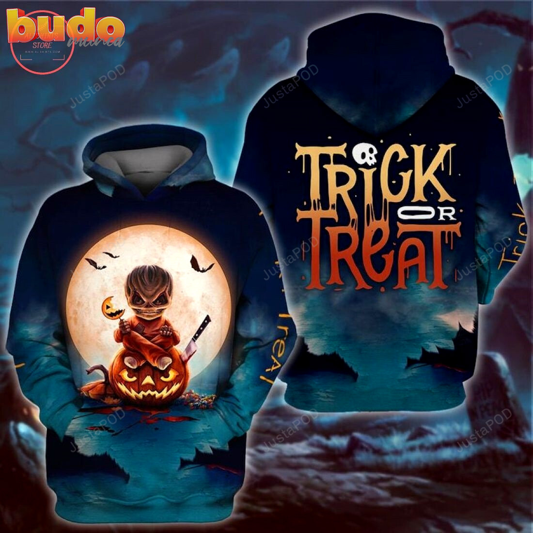 Halloween horror trick or treat 3d all over printed hoodie, zip- up hoodie