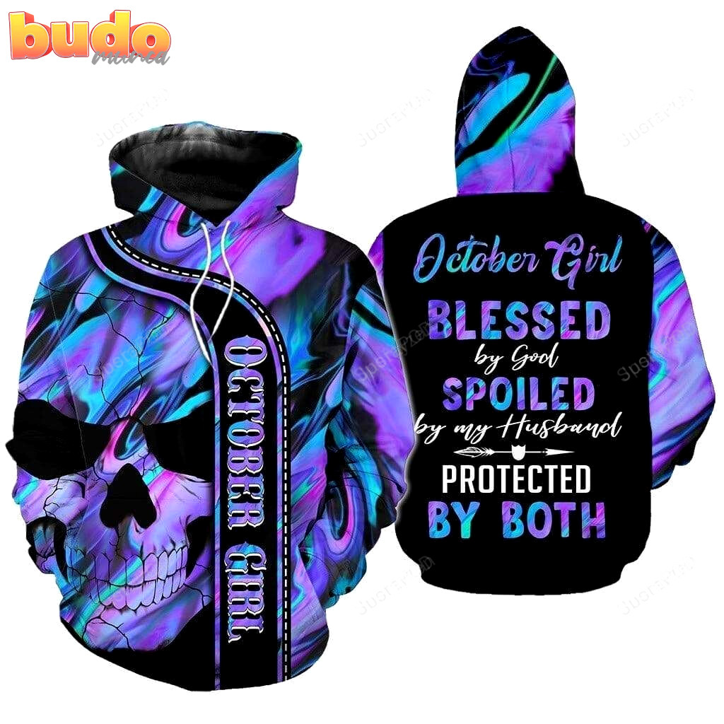 Hippie skull october girl blessed by god 3d all print hoodie, zip- up hoodie