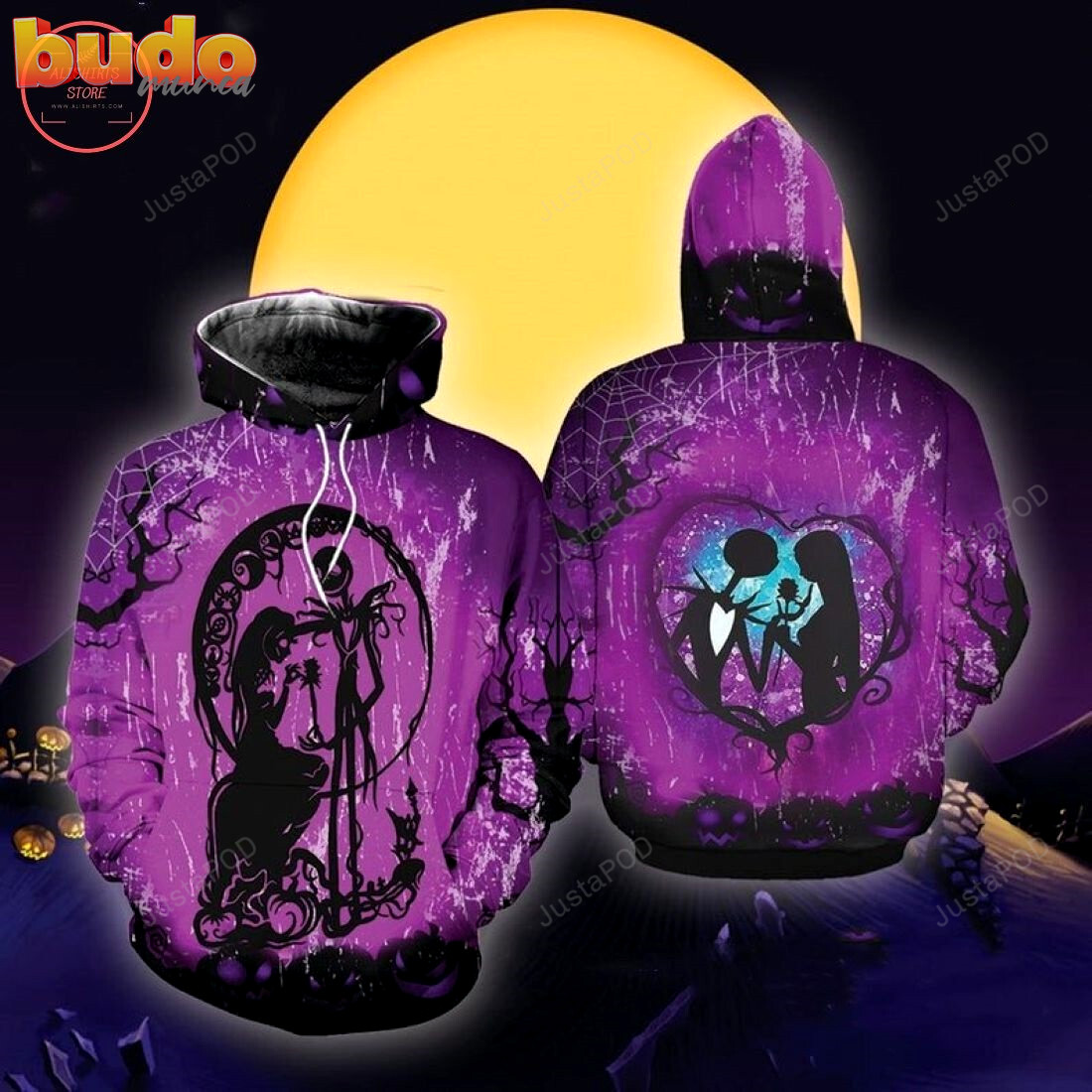 Jack skellington and sally halloween 3d all over printed hoodie, zip- up hoodie