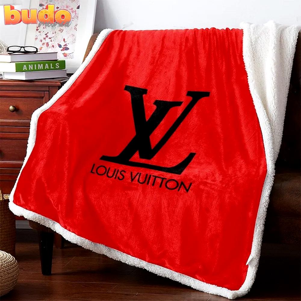 Louis vuitton black logo red luxury brand premium blanket fleece home decor