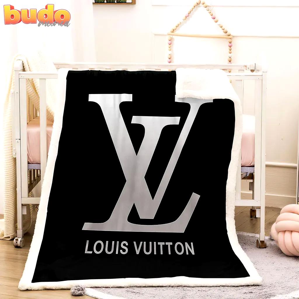 Louis vuitton black white big logo luxury brand premium blanket fleece home decor