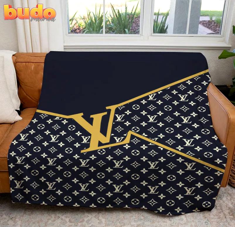 Louis vuitton black yellow logo luxury brand premium blanket fleece home decor