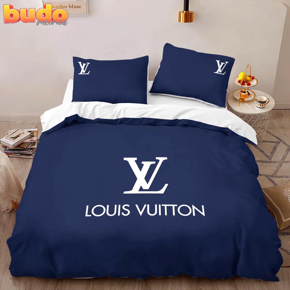 Louis vuitton blue logo limited edition luxury brand high-end bedding set lv home decor