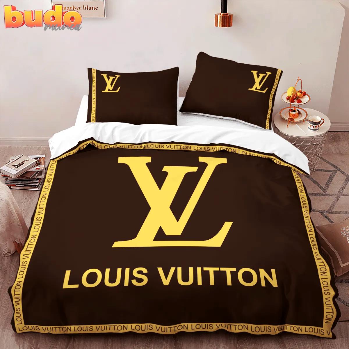 Louis vuitton brown yellow logo premium luxury brand high-end bedding set lv home decor