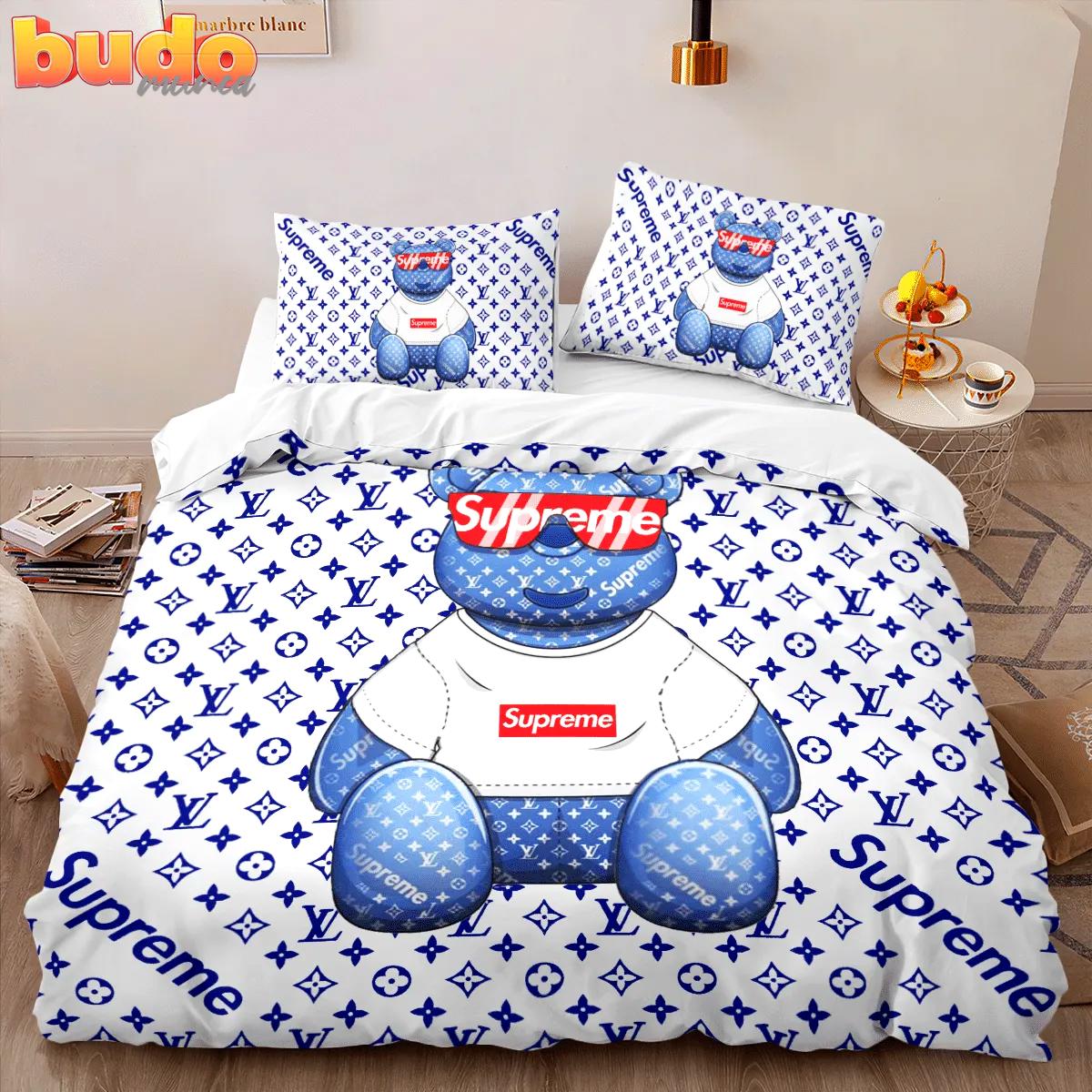 Louis vuitton lv bear supreme luxury brand bedding set bedspread duvet cover set home decor