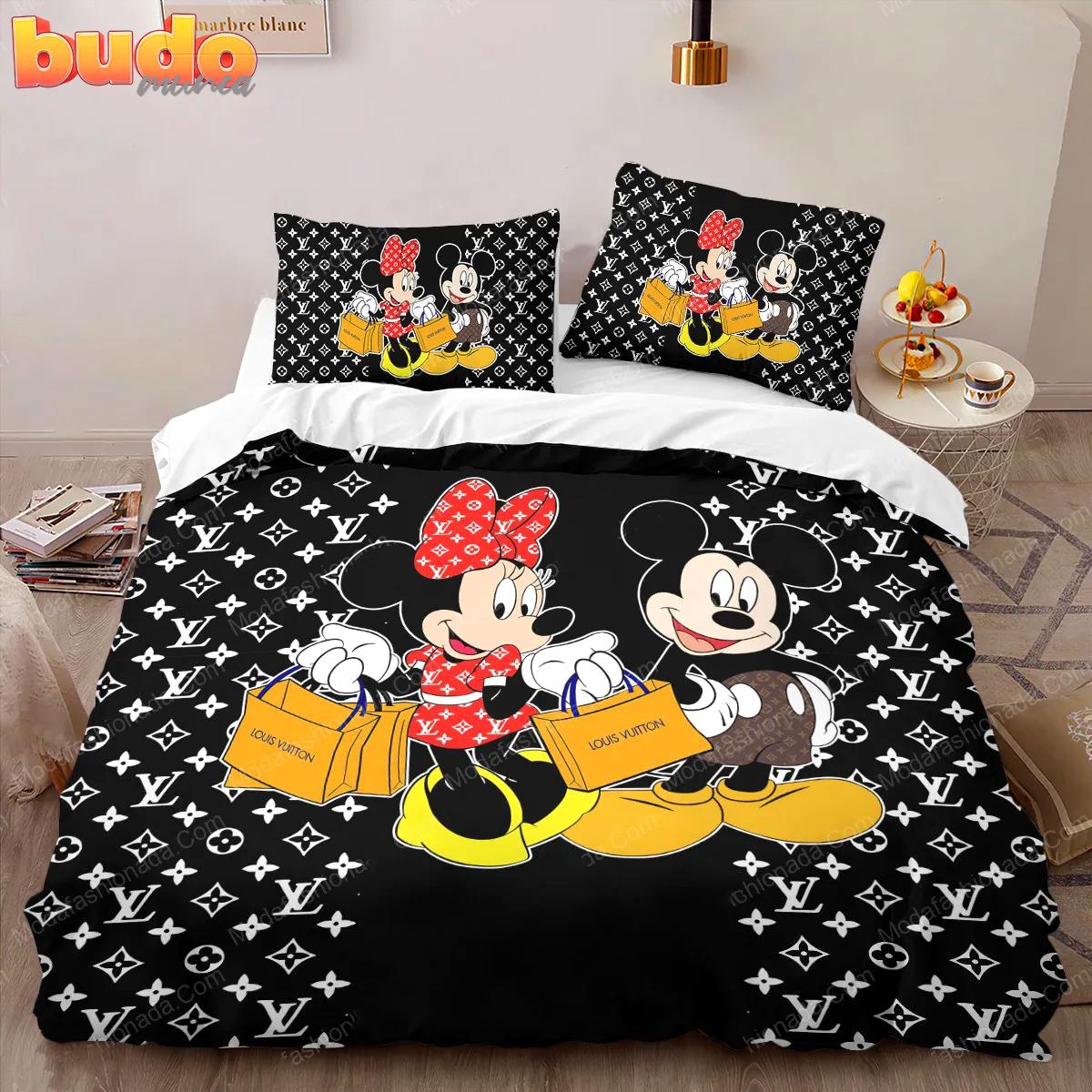 Louis vuitton mickey mouse luxury brand bedding set bedspread duvet cover set