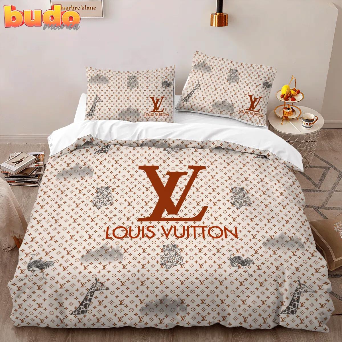 Louis vuitton red logo luxury brand high-end bedding set lv home decor
