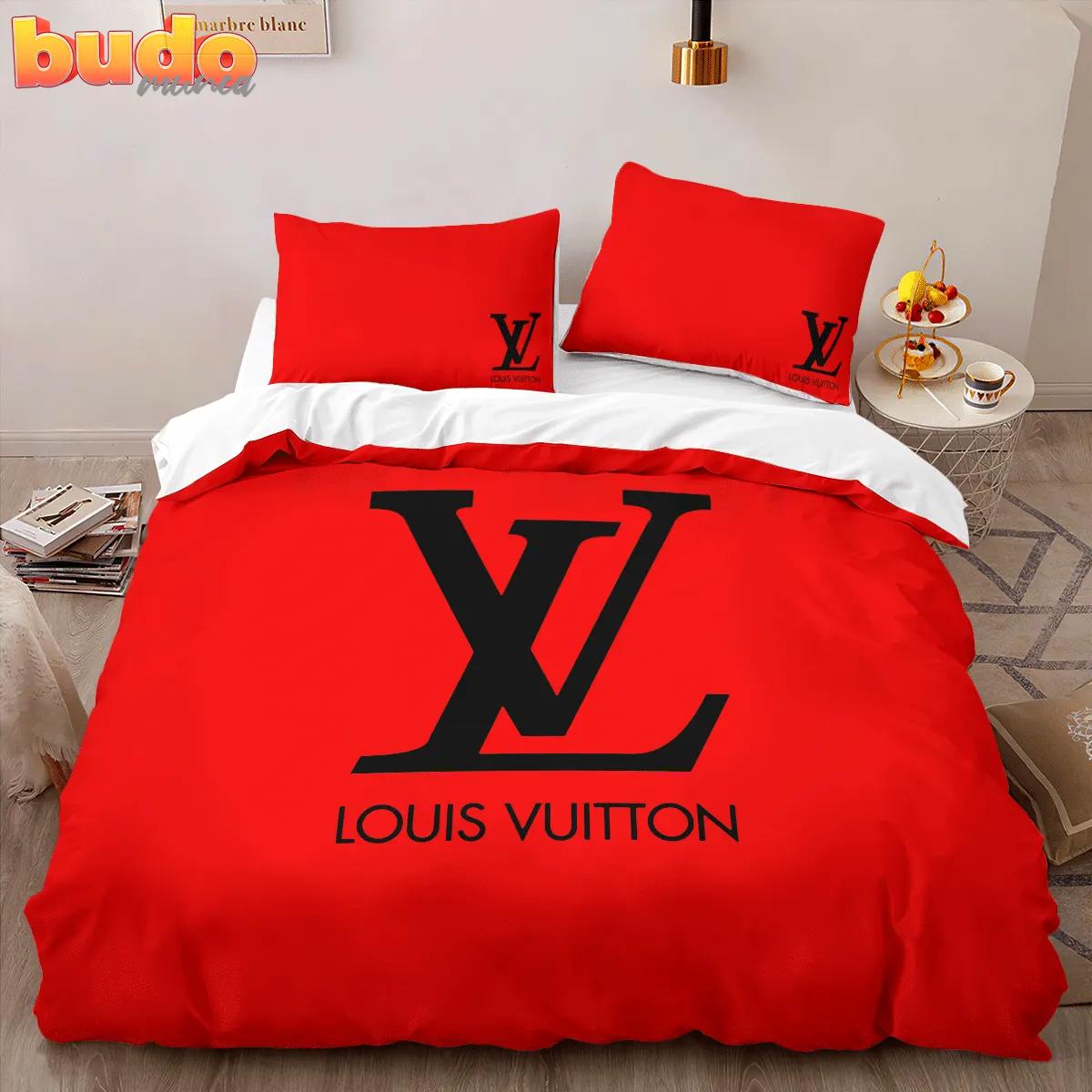 Louis vuitton red luxury brand high-end bedding set lv home decor