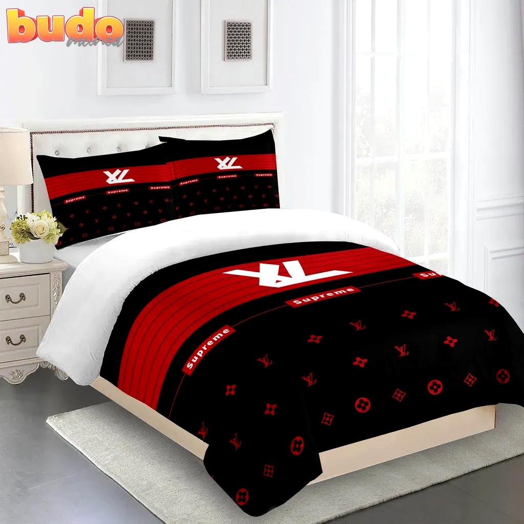 Louis vuitton red luxury brand limited fashion premium bedding set home decor