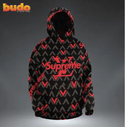 Louis vuitton supreme black red hoodie luxury brand clothing clothes outfit for men