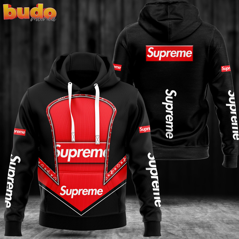 Louis vuitton supreme black red luxury brand hoodie for men women