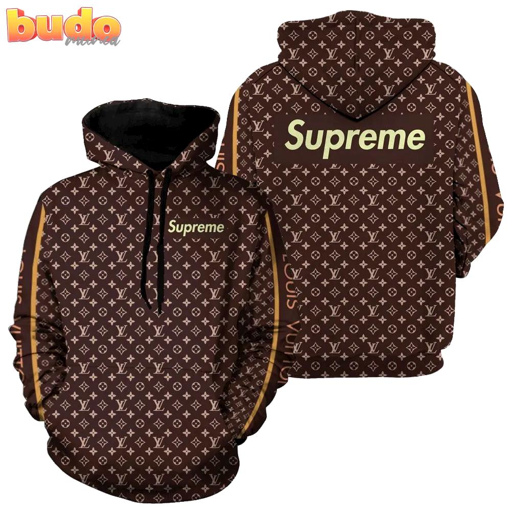 Louis vuitton supreme brown luxury unisex hoodie luxury brand outfit for men women