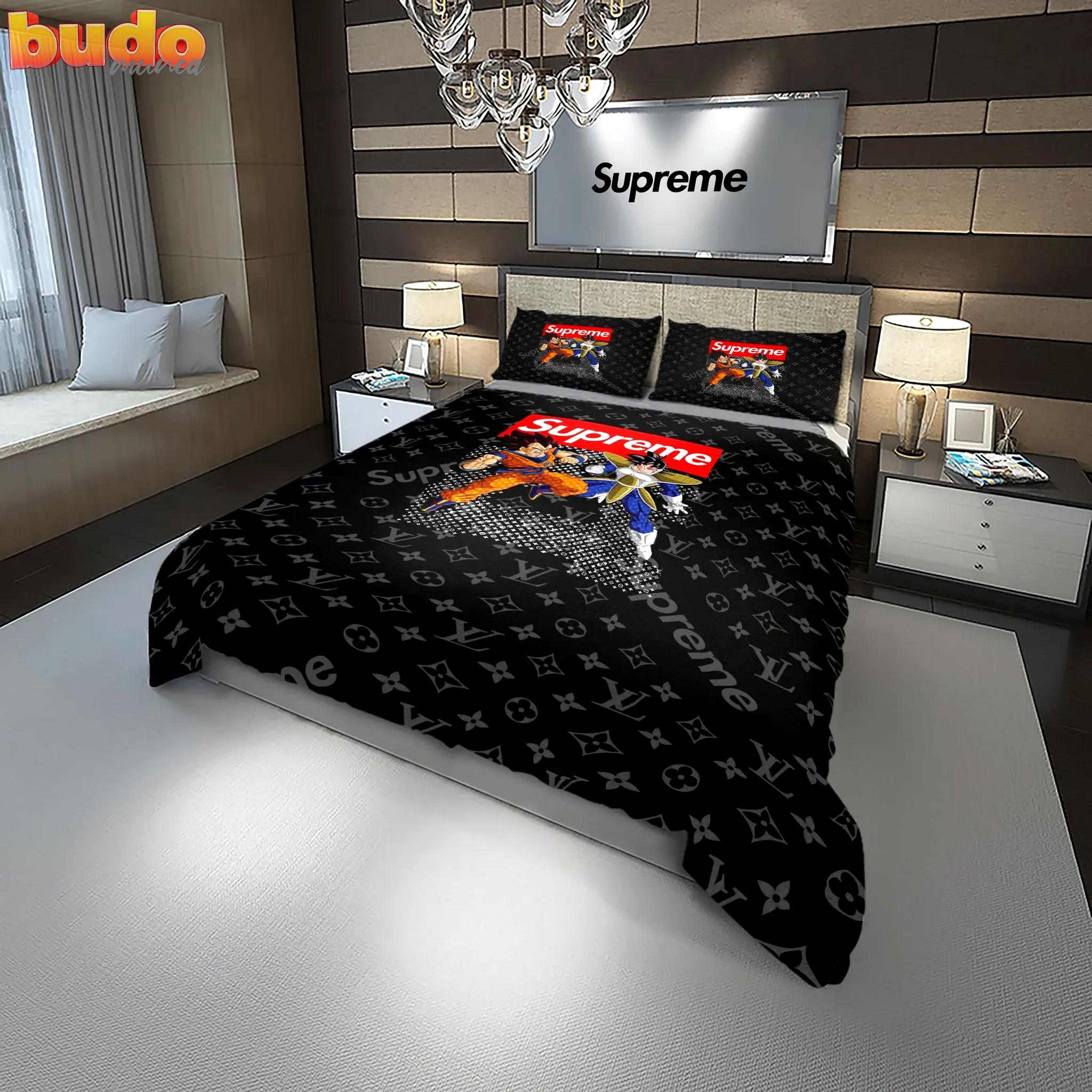 Louis vuitton supreme luxury goku vegeta dragonball french fashion bedding sets duvet cover bedroom sets bedset
