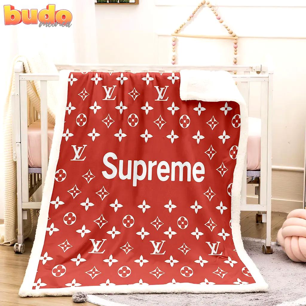 Louis vuitton supreme red luxury brand premium blanket fleece home decor