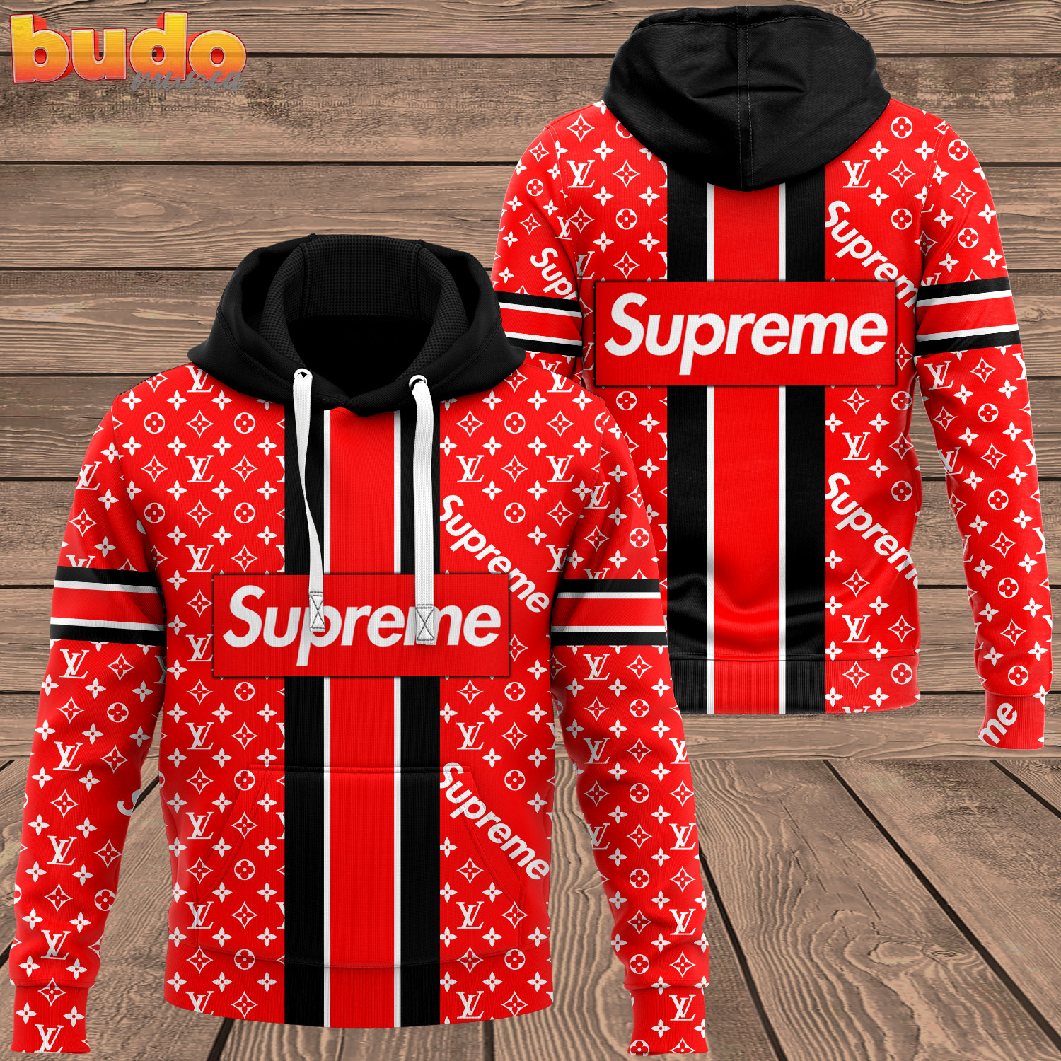 Louis vuitton supreme red luxury hoodie for men women