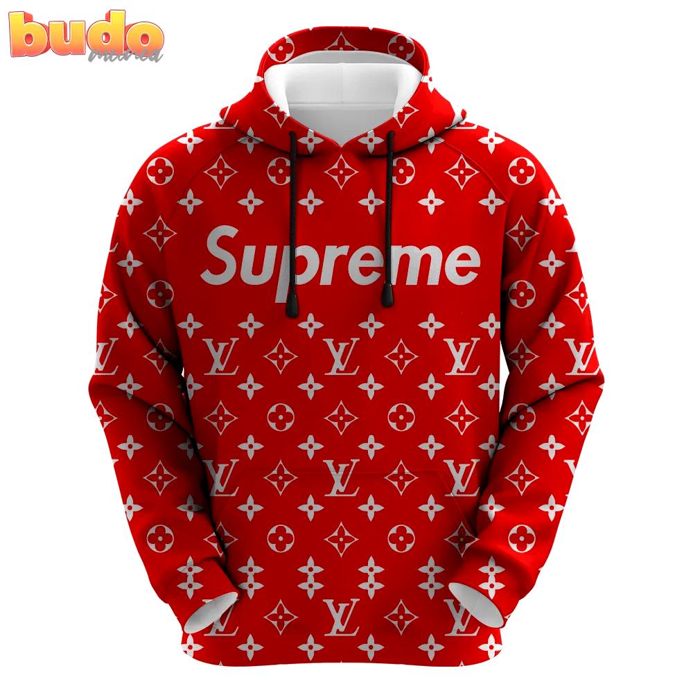 Louis vuitton supreme red luxury unisex hoodie luxury brand outfit for men women