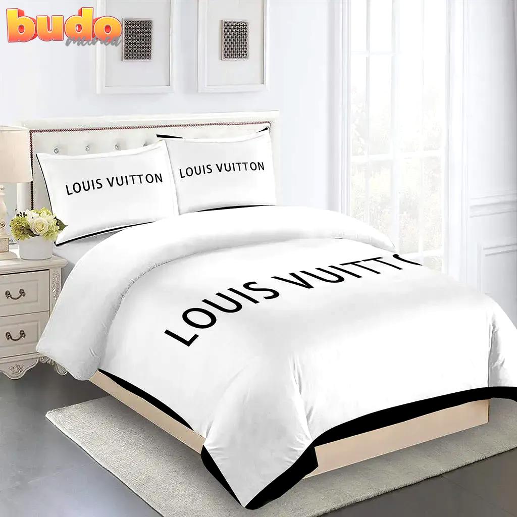 Louis vuitton white fashion logo limited luxury brand bedding set duvet cover home decor