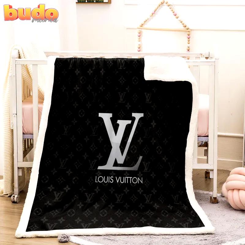 Louis vuitton white logo black luxury brand premium blanket fleece home decor