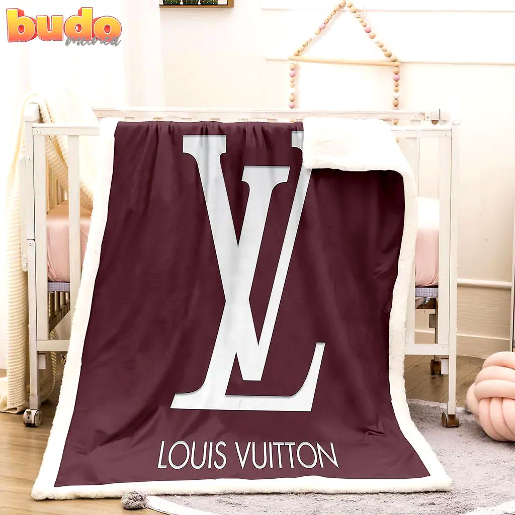 Louis vuitton white logo purple luxury brand premium blanket fleece home decor