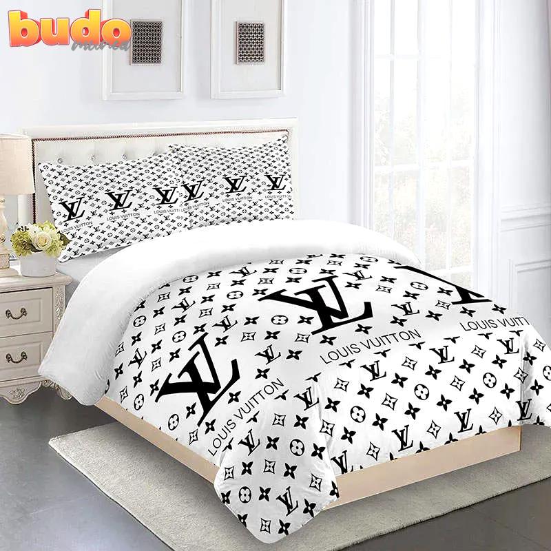 Louis vuitton white luxury brand limited premium fashion bedding set home decor