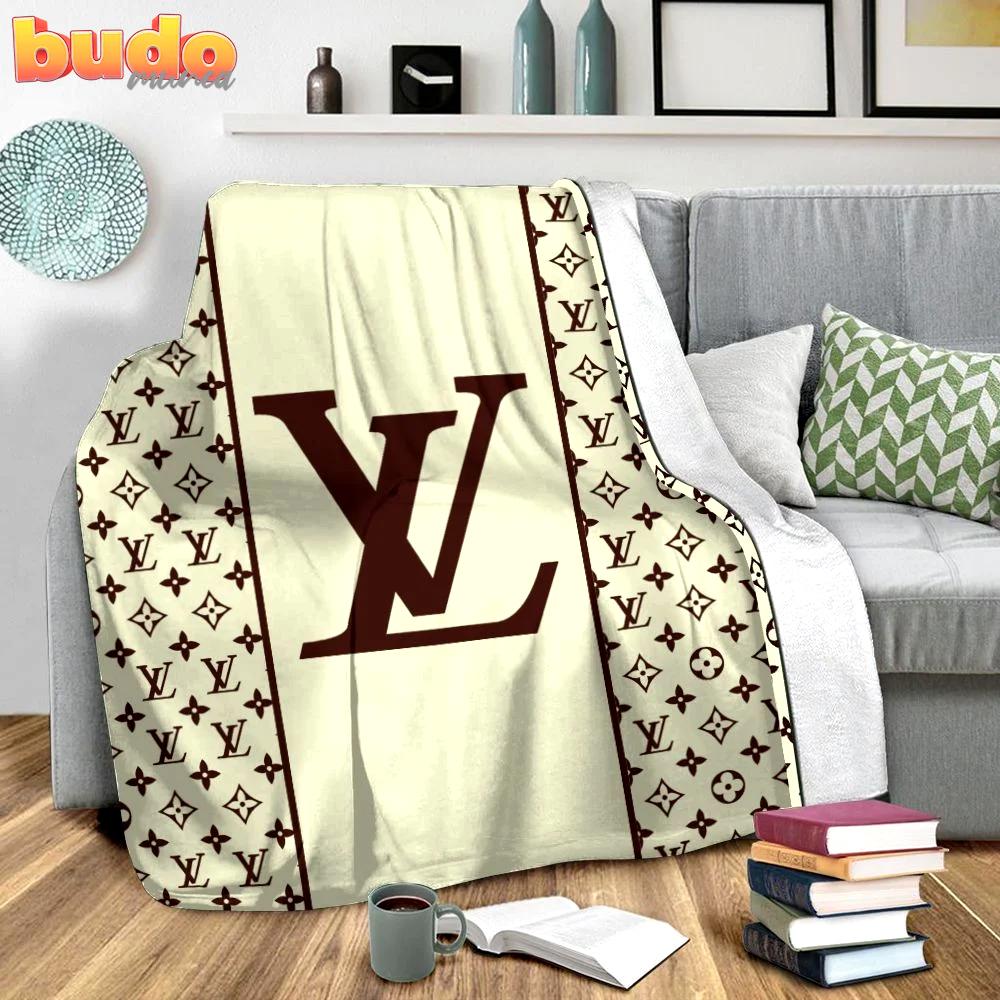 Louis vuitton yellow brown logo fashion luxury brand premium blanket fleece home decor