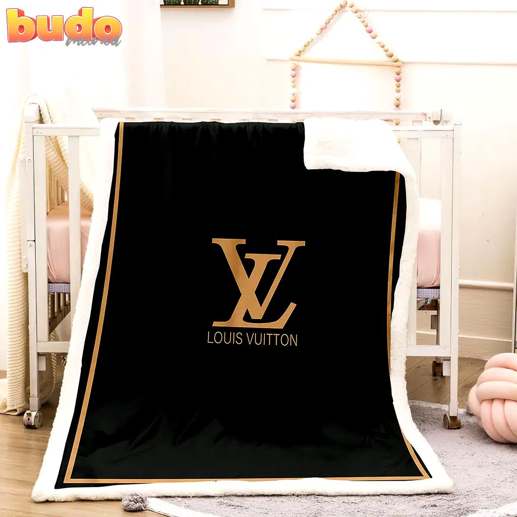Louis vuitton yellow logo black luxury brand premium blanket fleece home decor