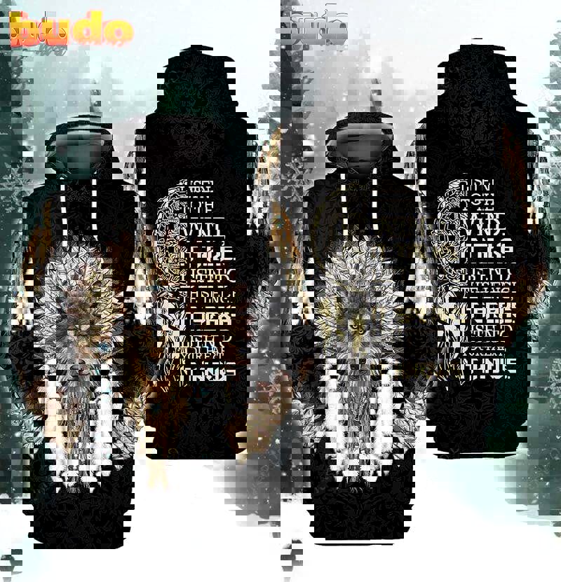 Native wolf listen to the wind it talks 3d all print hoodie, zip- up hoodie