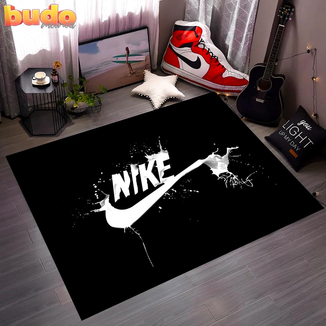 Nike whtie logo pattern black rug carpet home decor luxury brand special gift