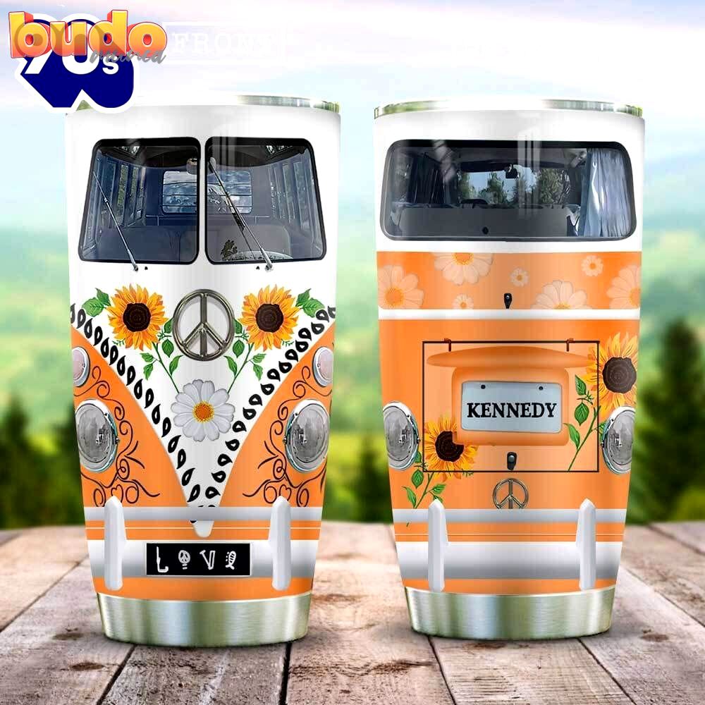 Orange hippie van personalized tumbler