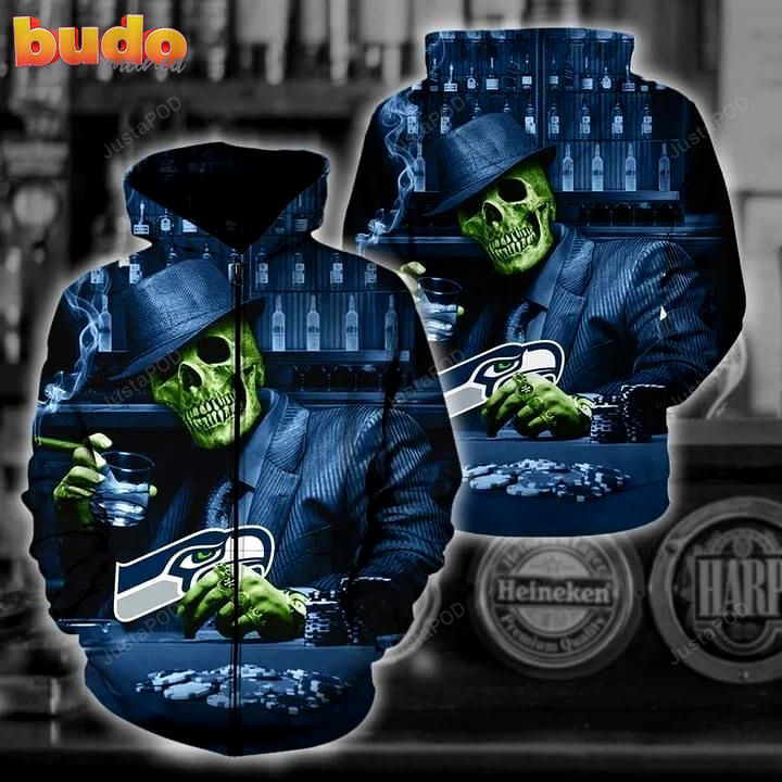 Persoanlized custom name and number skull play seattle seahawks card 3d all over print hoodie, zip-up hoodie