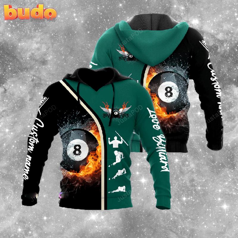 Personalized love billiards green pattern 3d all print hoodie, zip- up hoodie