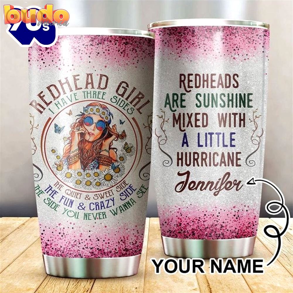 Personalized redhead girl hippie tumbler