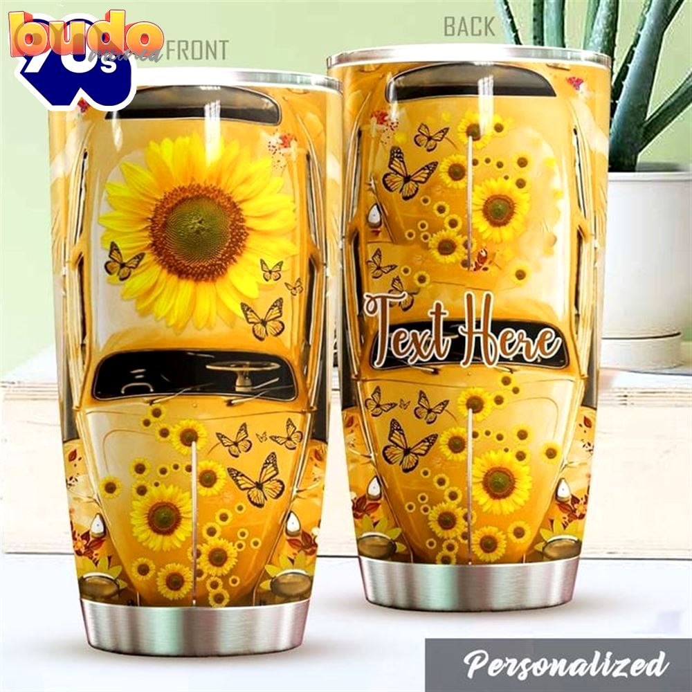 Personalized sunflower butterfly hippie tumbler