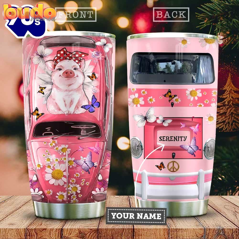 Pink hippie van daisy pig…