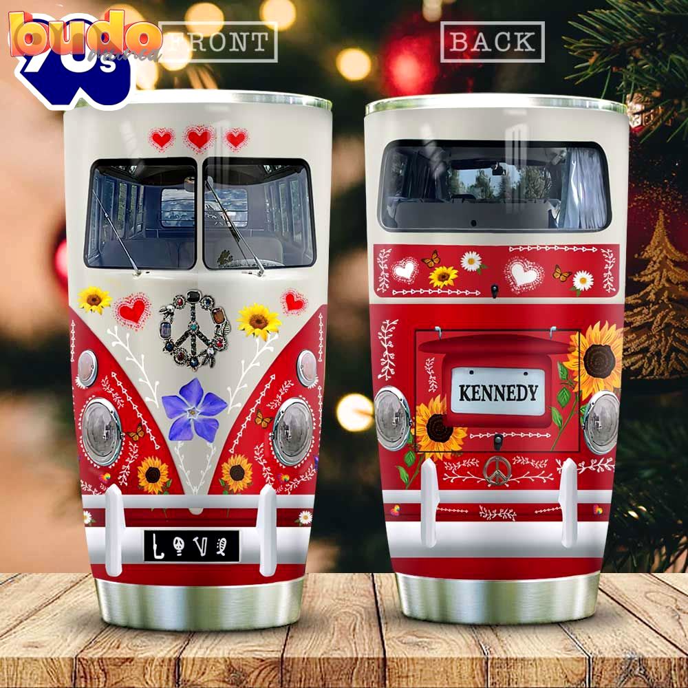 Red hippie van personalized tumbler