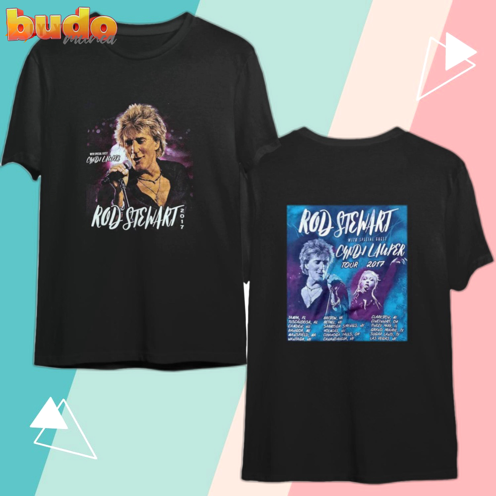 Rod stewart with special guest cyndi lauper tour 2017 black t-shirt vintage 2000s fruit of the loom,